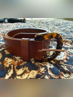 J. Crew Leather Belt with Tortoiseshell-Style Buckle